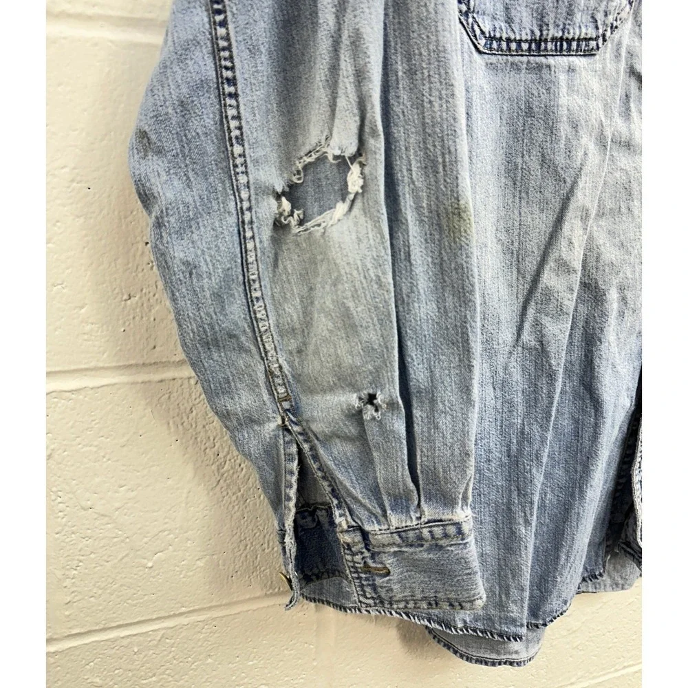 VTG Levi's Denim Shirt Light Wash Blue Red Tab Workwear Thrashed / Men's Large